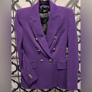 Zara Vibrant Purple Double-Breasted Blazer Lined